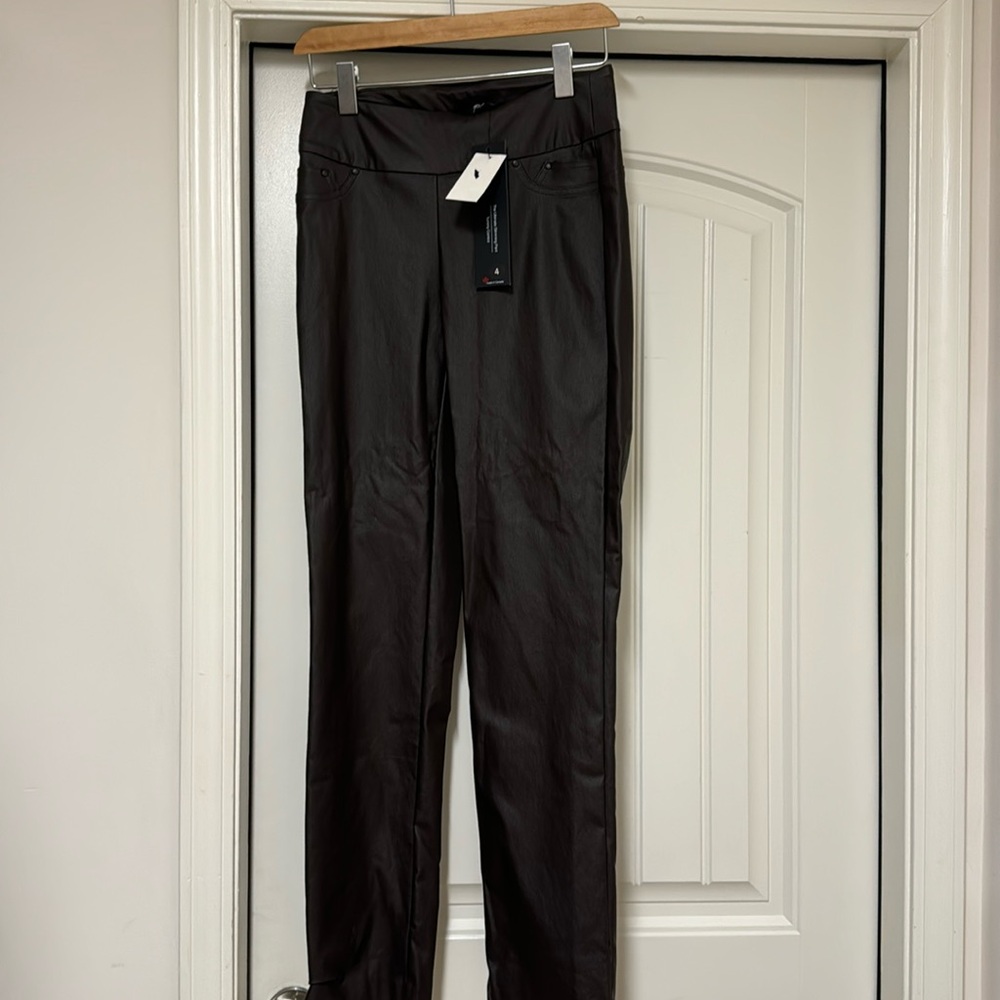UP! Brand Leather Like Brown Slimming Tummy Control Pants, size 4. New!